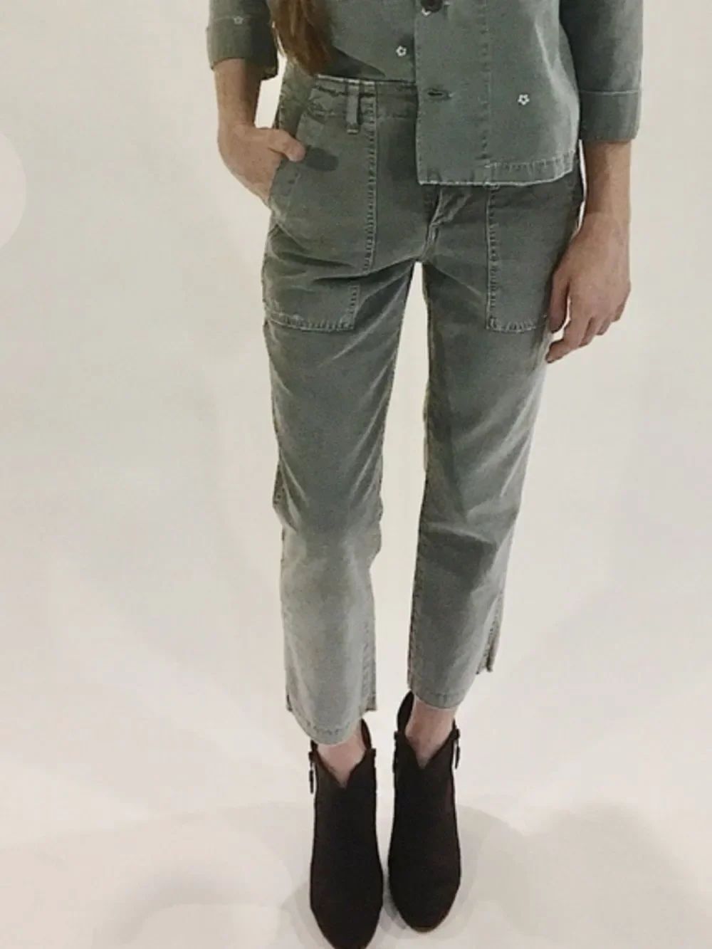 AMO ARMY PANT 25 Green Army Trouser Straight Button Fly Cotton